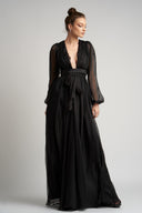 Silk wrap dress with deep neckline