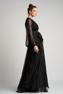 Silk wrap dress with deep neckline