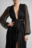 Silk wrap dress with deep neckline