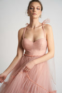 Rochie din tulle cu bretele fundă