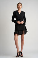 Rochie sacou cu volane din matase si cordon in talie