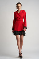 Rochie sacou cu volane din matase si cordon in talie