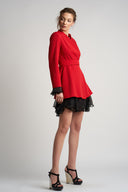 Rochie sacou cu volane din matase si cordon in talie