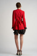 Rochie sacou cu volane din matase si cordon in talie
