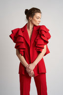 Sacou cu volane arhitecturale Red cu design feminin, croiala moderna si detalii statement Monarh Design