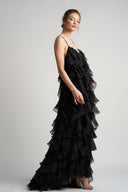 Rochie maxi cu volane din amestec de matase Lucky Black