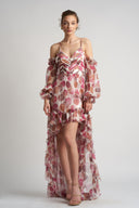 Asymmetrical silk dress with dropped shoulders