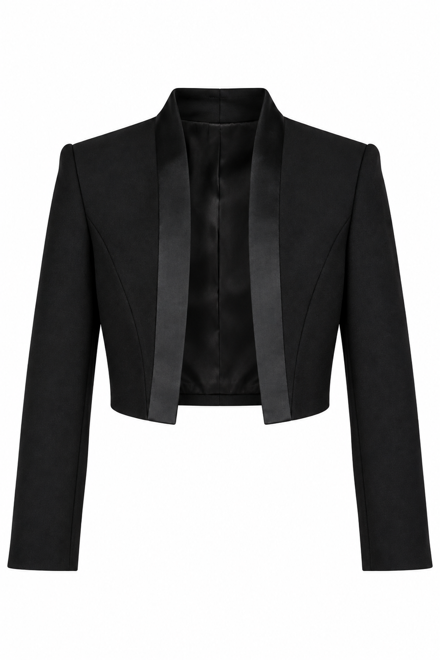 Cropped black blazer with silk satin details
