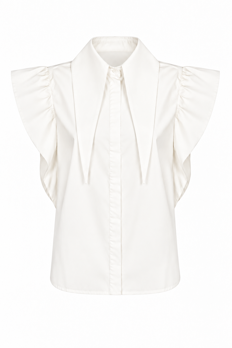 Ivory cotton shirt with side ruffles