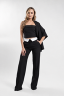 Pantaloni black cu detaliu alb contrastant
