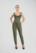 Green checked tapered trousers