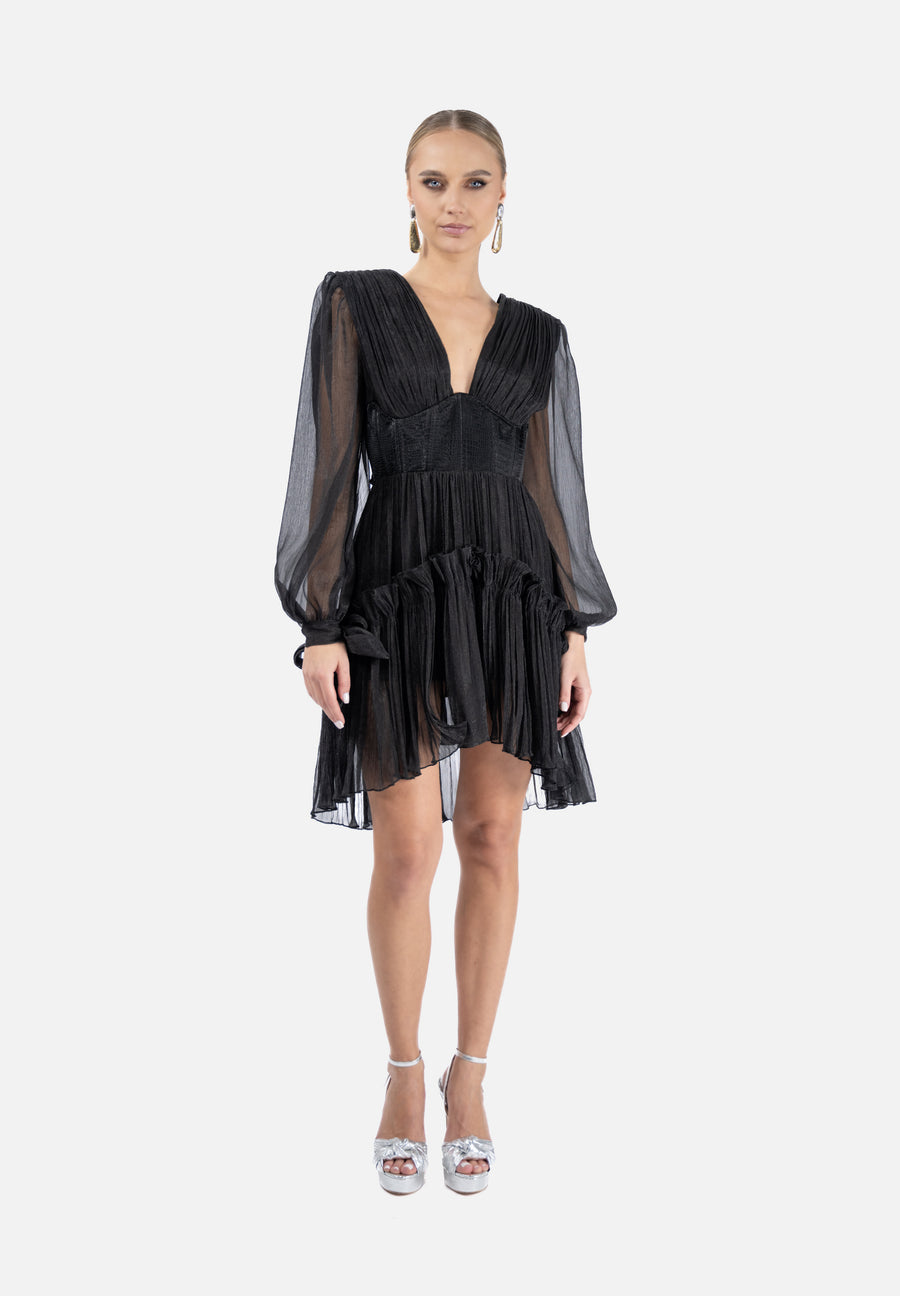 Rochie din matase peliculizata cu corseleta din piele