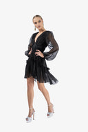 Rochie din matase peliculizata cu corseleta din piele