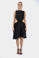 Silk midi dress with pleats and side cutouts
