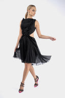 Silk midi dress with pleats and side cutouts