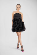 Black mini dress with ruffles