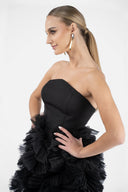 Black mini dress with ruffles