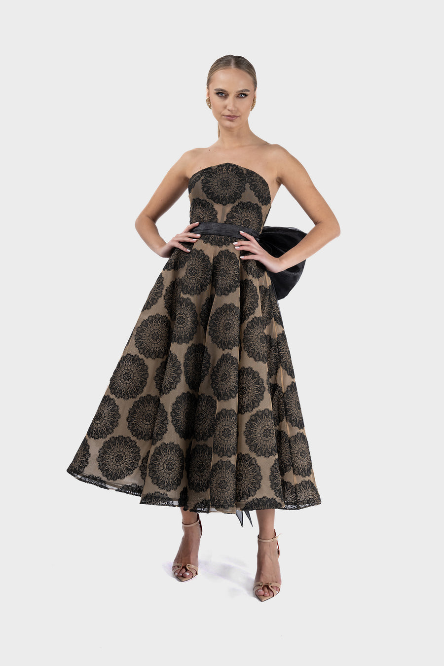 Rochie midi cu funda detasabila din organza
