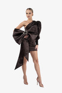 Short asymmetric-shoulder dress with draping