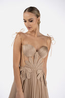 Rochie lunga din tull de matase cu broderie manuala si corset