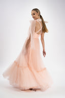 Long tulle dress with bow straps