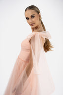 Long tulle dress with bow straps