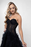 Ruffled dress with structured bodice