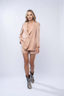 Costum sacou lejer din in peliculizat cu pantaloni scurti Beige Light