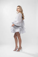 Rochie mini din matase cu volane si maneci bufante