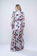 Rochie lunga cu guler inalt si imprimeu floral pictural