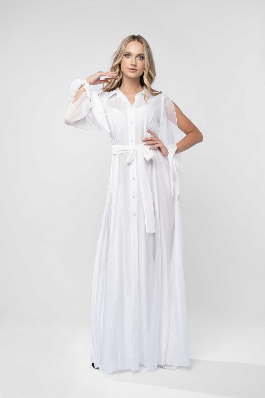 Rochie lunga tip camasa din matase