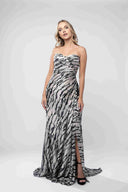 Long dress with print and draped bodice