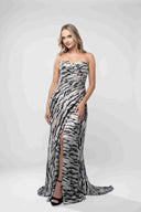 Long dress with print and draped bodice