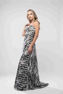 Long dress with print and draped bodice