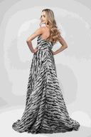 Long dress with print and draped bodice