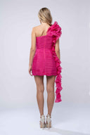 One-shoulder dress with spectacular ruffles