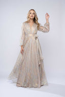 Long wrap dress in iridescent silk