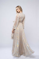 Long wrap dress in iridescent silk