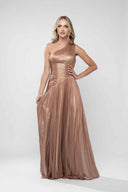 Long asymmetrical bronze dress