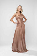 Long asymmetrical bronze dress