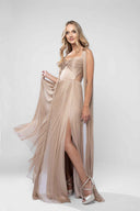 Long silk tulle dress with scarves