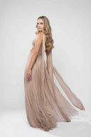 Long silk tulle dress with scarves