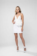 Rochie mini cu floare 3D si bretele subtiri