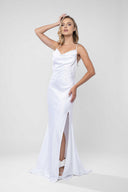 Long taffeta dress with thin straps
