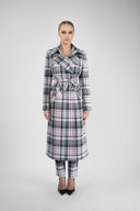 Midi trench coat in blush-pink and gray checks
