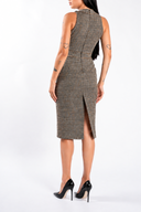 Rochie midi brown din tweed cu guler inalt