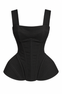 Corset negru cu bretele late si peplum sculptural