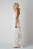 Rochie maxi cu volane din amestec de matase Lucky White