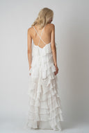 Rochie maxi cu volane din amestec de matase Lucky White