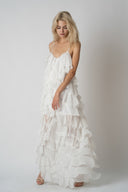 Rochie maxi cu volane din amestec de matase Lucky White